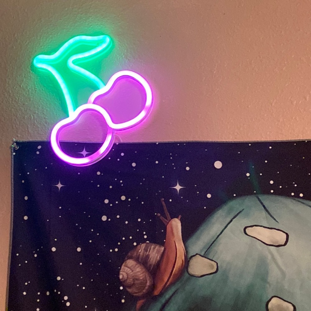 Bundle!! Mushroom tapestry with neon LED cherry sign